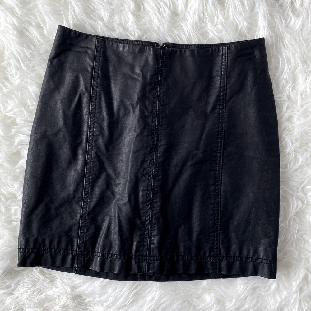 Free People Faux Black Leather Mini Skirt, size 2